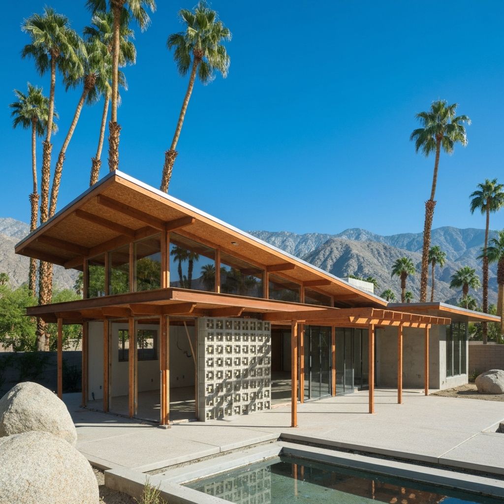 Modern home construction with framing visible
